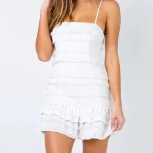 Princess Polly White Tiered Fringed Molina Sleeveless Mini Dress 12